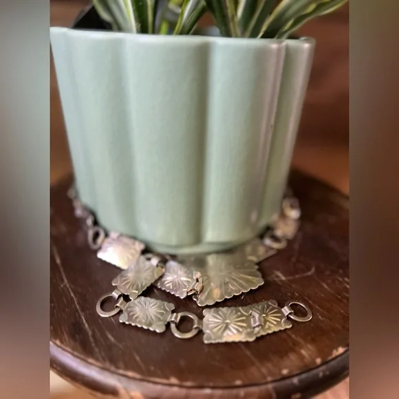 Vintage Southwestern Stamped Silver Concho Link Belt Chain